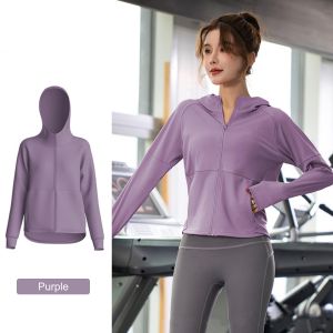 FUYOGI Hooded Jacket Quick-drying Stretch Breathable Loose Cardigan Zipper Outdoor Running Yoga Sports Casual Pockets Fitness
