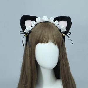 Furry Ear Maid Hairhoop for Women with Bowtie Plush Hairband Maid Headband Costume Accessories Masquerade Headdress