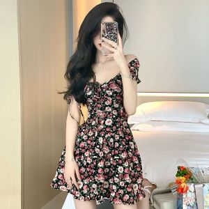 Newlan QZ107 Multicolour A Line Mini Dress - Dress Casual /Kasual Dress Daisy Dress Bunga / Korean Dress Summer Dress gaun gaya korea busur suspender rok seksi rok pendek floral dress wanita rok pendek V-Neck A Line Flower Midi Dress VINTAGE Wanita Motif