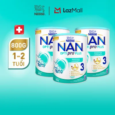 Bộ 3 lon Sữa Bột Nestlé NAN OPTIPRO PLUS 3 Cho Trẻ Từ 1-2 Tuổi 800g Hỗ Trợ Tiêu Hóa Đề Kháng Trí Não & Phát Triển Toàn Diện Nhập Khẩu Thụy Sĩ