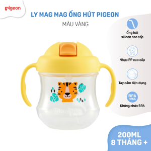 Ly Mag Mag Ống Hút Tập Uống Cho Bé Pigeon 200ML Màu Vàng