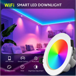 Angelila Tuya WiFi Smart LED Downlight 7W 9W 15W Dimming Spotlights RGB+CW+WW Multi Color Round LED Ceiling Lamp Voice Control Work with Alexa Home