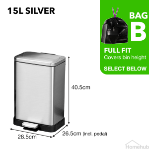 Livora Oren Stainless Steel Pedal Dustbin / Metal Rubbish Trash Bin With Lid / Kitchen Large 20l 30l 40l 50l