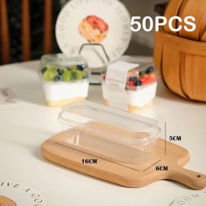 50pcs 300ml Loaf Deli Container Clear Rectangle Container for Desserts Mousse Cake Box Dessert Box