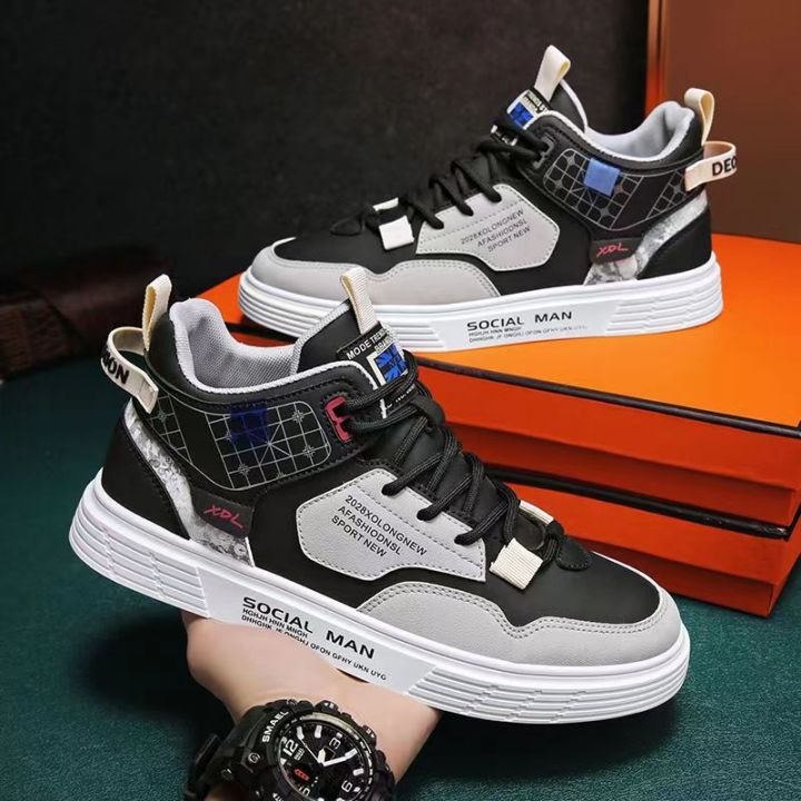 Sepatu sneakers Pria Kasual Import High-Top SOCIAL MAN Model Trendy 122  casual shoes Sneaker Running Sport Kerja Snekers Hitam Black Black Lazada 