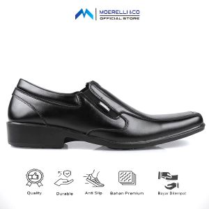 Sepatu Pantopel Kulit Sintetis Hitam Moerelli &co Gaya Bisnis Kulit Premium Tahan Air Size 39-43