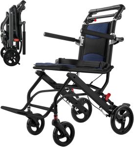 Super Lightweight Travel Wheelchair Transport Wheelchair Foldable Aluminum Wheelchair for Elderly Senior