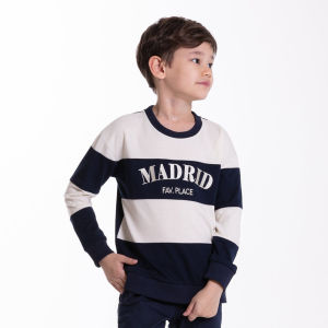 Forest Kids Boy Cut & Sew Long Sleeve Sweater Boys Embroidery Striped Tee | Baju Budak Lelaki Lengan Panjang - FK20250
