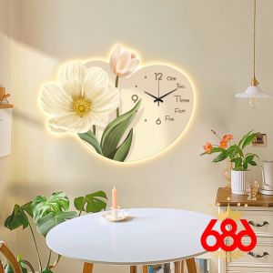 Đồng Hồ Tráng Gương Gắn Đèn Led Phong Cách Bắc Âu Tối Giản