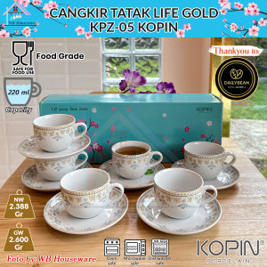 KOPIN cangkir set 6 pasang motif life gold keramik / coffee tea set porcelain cup and saucer KPZ-05