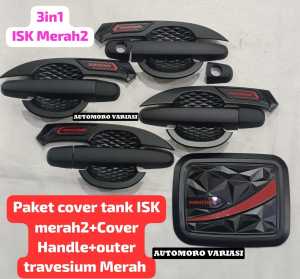 Paket Cover Tank Tutup tangki Cover Handle Tutup handel Pintu Outer/Auter Mangkok Pintu Premium Travesium Hitam Doff Innova Lama/Old Baru/New Grand/Barong 2004-2015 Tulisan INNOVA MERAH