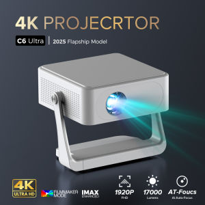 【Auto Focus】FINTEX C6 Ultra Projector 1920P Full HD 4K playback 360 degree rotation standAndroid 9.0 700 ANSI 17000 lumens Autofocus/Motor-focus WiFi and BT 6.0 Seal machine 4 Calibration US plug Home theater projector | office projector | Teac