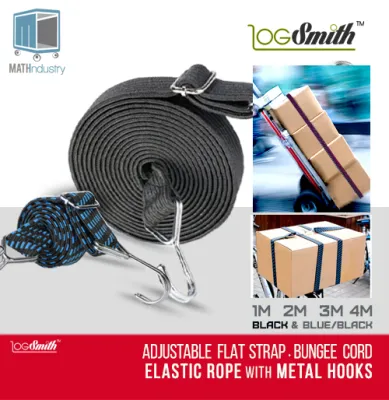 Elastic Flat Rope Adjustable Cords w/ Hook Straps w/ Length Adjustment 1M 2M 3M 4M BLACK ONLY
