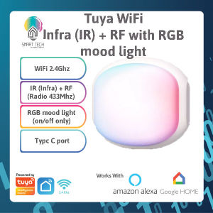 (Local Stock) Tuya Smart WiFi IR (Infra) and RF (433Mhz) along with RGB mode light USB C No hub Self learning 6000+ brand Universal Remote control Smartlife