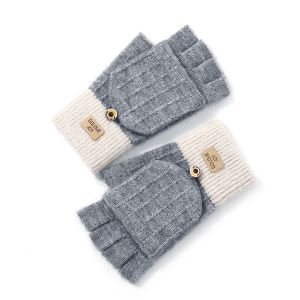 XINSU38 Soft Warm Plus Velvet Women Elastic Driving Gloves Flip Mittens Female Gloves Half-finger Gloves Christmas Wool Mittens