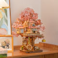 ROBOTIME Rolife Sakura Tree House DIY 3D Wooden Puzzle Model Toys Games Girls Adult Birthdays Gifts. 