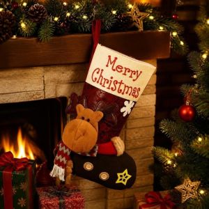 GENENIC Santa Claus Christmas Stockings Large Capacity Elk Xmas Tree Hanging Decoration Holiday Decor Cartoon Plush Santa Gift Pocket Christmas