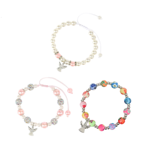Pink Pearls Beaded Bracelet Religious For Girls First Communion With Angel Pendant Charm for Parties