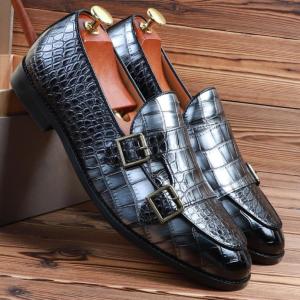 EsHi Mens Genuine Leather Shoes Crocodile pattern Business Dress shoes Luxury designer  Mens Leather Oxford Shoes