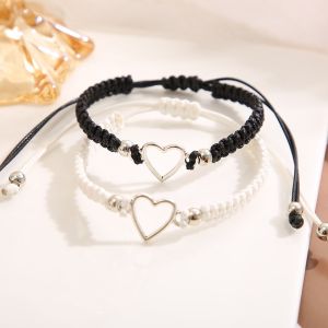2pcs/set  Fashion Couple Bracelet Set for Lover Hollow Heart Bangles Best Friend Accessories