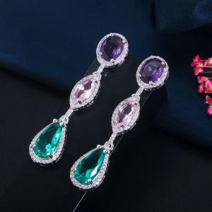 Sequito phụ nữ thanh lịch trang phục đồ trang sức bạc vàng đen màu Pave thiết lập màu tím màu xanh lá cây màu hồng AAA đá thời trang Bông tai Thả Dài món quà kỳ nghỉ se798