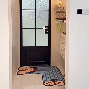 Keranixy Cartoon Dog L-Shaped Absorbent Mat Non-Slip Bathroom Door Floor Diatomite Mud Pad Foot Carpet Tikar Comel