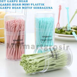Set Garpu Buah / Garpu Buah Mini Plastik / Garpu Buah Motif Serbaguna / Isi 50pcs