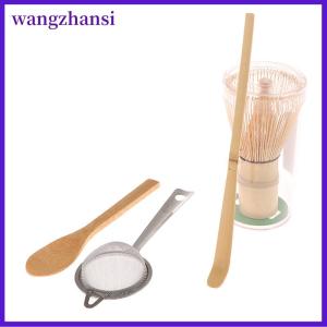 wangzhansi 4Pcs Matcha Whisk Set Handmade Bamboo Matcha Whisk Traditional Tea Scoop Deep Scoop Tea Strainer Whisk Storage Holder