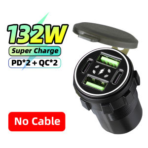4 cổng 12V USB C ổ cắm sạc điện dùng trên xe hơi 132W sạc nhanh kép pd3.0 & QC3.0 cho xe hơi tàu thủy xe máy ổ cắm