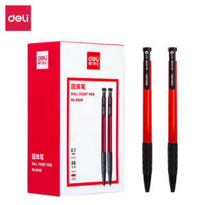 Deli Rectractable Pen / Pulpen Cetek 0.7 mm Isi 36 pcs Hitam/Biru/Merah 6546