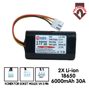 Baterai EDC / Baterai Alat Elektronik Lainnya 2X 18650 3000mAh 30A 37V SOKET MOLEX VH 3 PIN