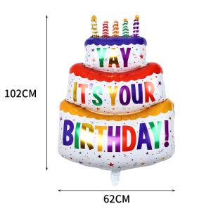 3-Layer Large Cake Balloons Happy Birthday Cartoon Bear Cake Foil Balloons for Kids Birthday Party Decoration Props Ballon Toys