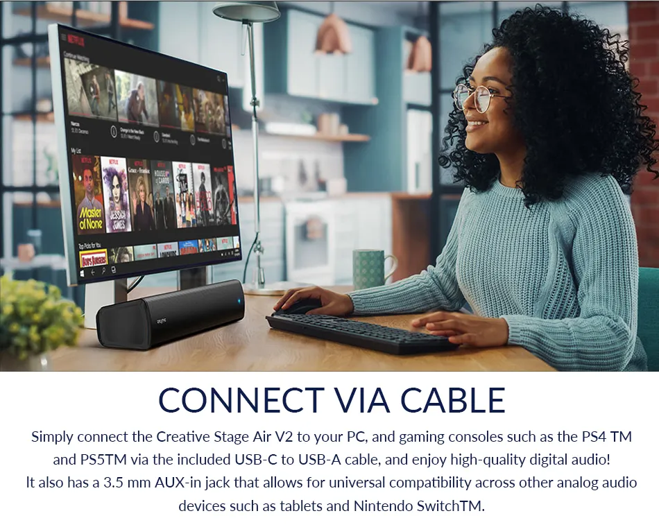 Creative Stage Air V2 Speaker Compact Under-monitor USB Soundbar with  Bluetooth