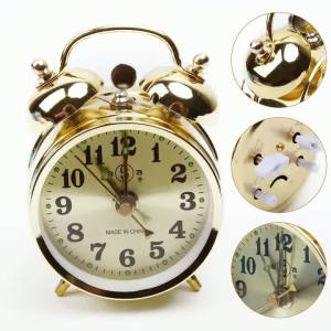 Wind Up Alarm Clock Metal Wind Up Twin Bell Alarm Clock Mechanical Double Bell Manual Desktop Clock with Horseshoe Vintage Decorative Silent Non Ticking for Bedroom Living Room Office Gold