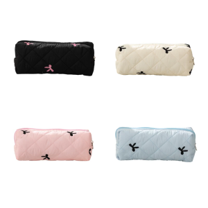 Bowknot Pattern Pen Bag High Capacity Pencil Case Pen Pouches Large Compartment Pen Organizers Bag Travel Cosmetic Bag