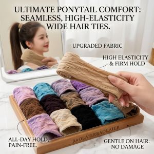 Thick Wide Elastic Hair Ties Strong Hair Bands Non Slip Ponytail Holders High Elasticity Durable Stretchy Hair Elastics For Thick Hair Women Girls