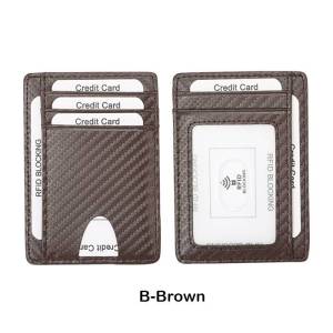 Anti Theft RFID Blocking Leather Small Id Card Holder Mini Wallet 碳纤维卡包RFID防盗刷轻薄欧美时尚证件卡包