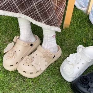 [Free Shipping] WomenS Croc Shoes 2025 New Summer Outdoor Thick-Soled Height-Increasing Breathable Non-Slip Two-Way Wear Beach Sandals