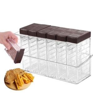 NBANLIKE 6Pcs/Set Plastic Spices Container Set Double Opening Cover 6-in-1 Seasoning Storage Box Easy To Use with Tray Spice Canister Set Kitchen Supplies