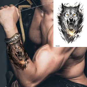 Forest  Animal Temporary Tattoo Sticker Tiger Wolf Fox Lion King Head  Tattoos For Men Women Arm Sleeve Body Art h260819