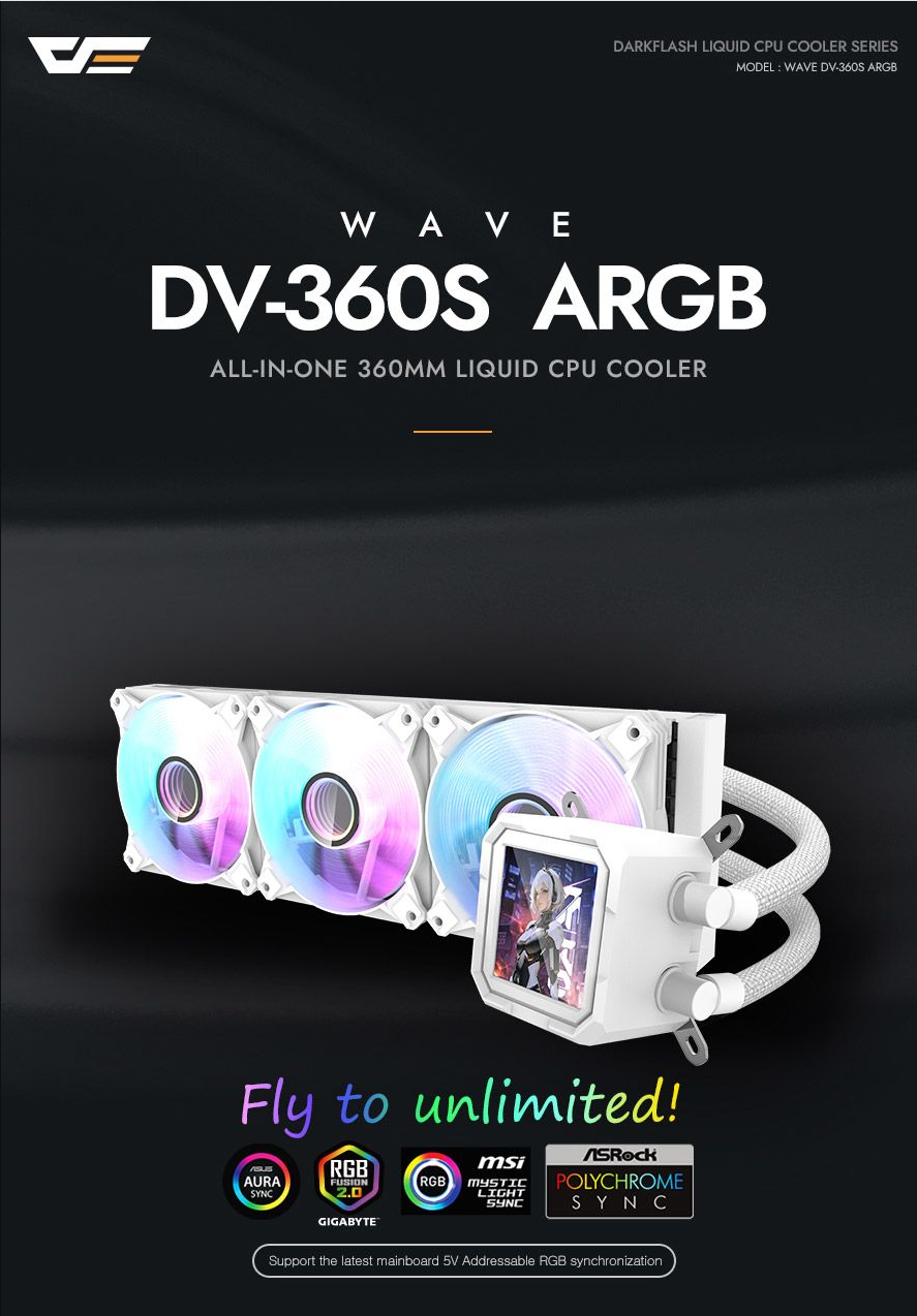darkFlash Wave DV360S / D240S AIO Liquid CPU Cooler with IPS LCD Digital Display