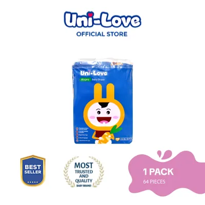Uni-Love Airpro Baby Diaper Big Pack 64s (Newborn) Pack of 1 - Hypoallergenic | Super Absorbent | Ultrasoft | Neutralizes PH Level | Double Leakguard | Taped type | Breathable