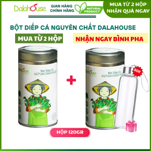 [Combo 2 Hộp tặng Bình pha] Bột diếp cá Dalahouse sấy lạnh chất lượng hữu cơ nguyên chất DATE MỚI Hộp 60 gr (20 gói)