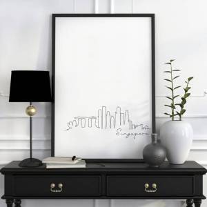 Singapore Cityscape Minimalist One Line Drawing Skyline Print Vertical Wall Art Canvas Poster Abstract Painting for home decor