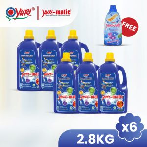 (Carton Deal) Yuri-matic Antibacterial Laundry Detergent 2.8Kg x6 - Free Yuri-soft Softener 1L Romantic Blue