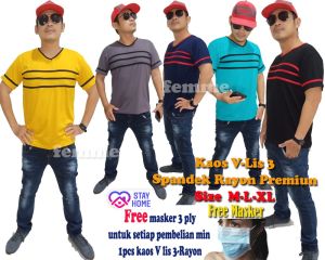 Femme Ols- Kaos Pria V-Neck Lis 3 Spandek Rayon Jumbo Premium High Quality
