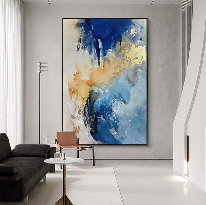 Abstract painting Blue and gold painting Gold canvas painting Gold ...