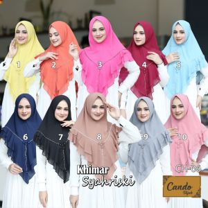 Canndo Syahriski Khimar Terbaru Jilbab Instant Soft Pad Antem 2 Layer Hijab Ceruty Mewah Warna Polos
