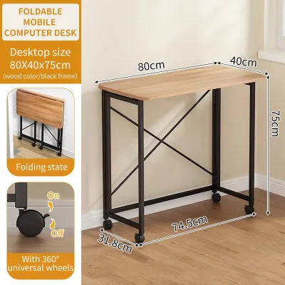 Foldable Table Stable Structure Removable With Wheels Computer Table Study Table Multi Purpose For Living Room Bedroom