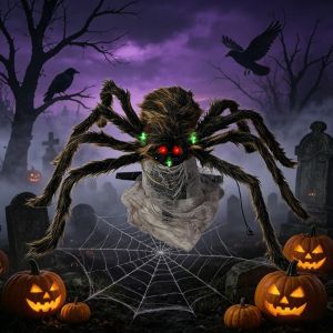 FONESH Scary Halloween Giant Spider Realistic Plush Bendable Legs Spider Props Ornaments Red Eyes Bar Decorative Props Halloween Decoration